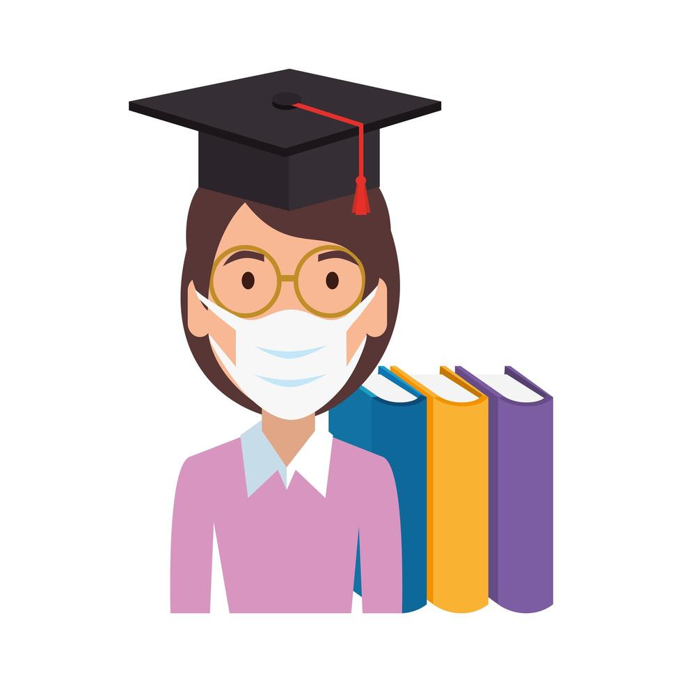 woman graduate using face mask isolated icon vector