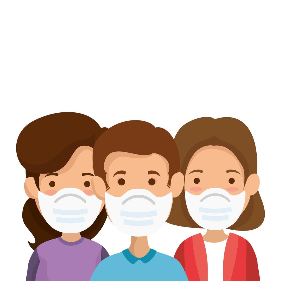 group people using face mask isolated icons vector