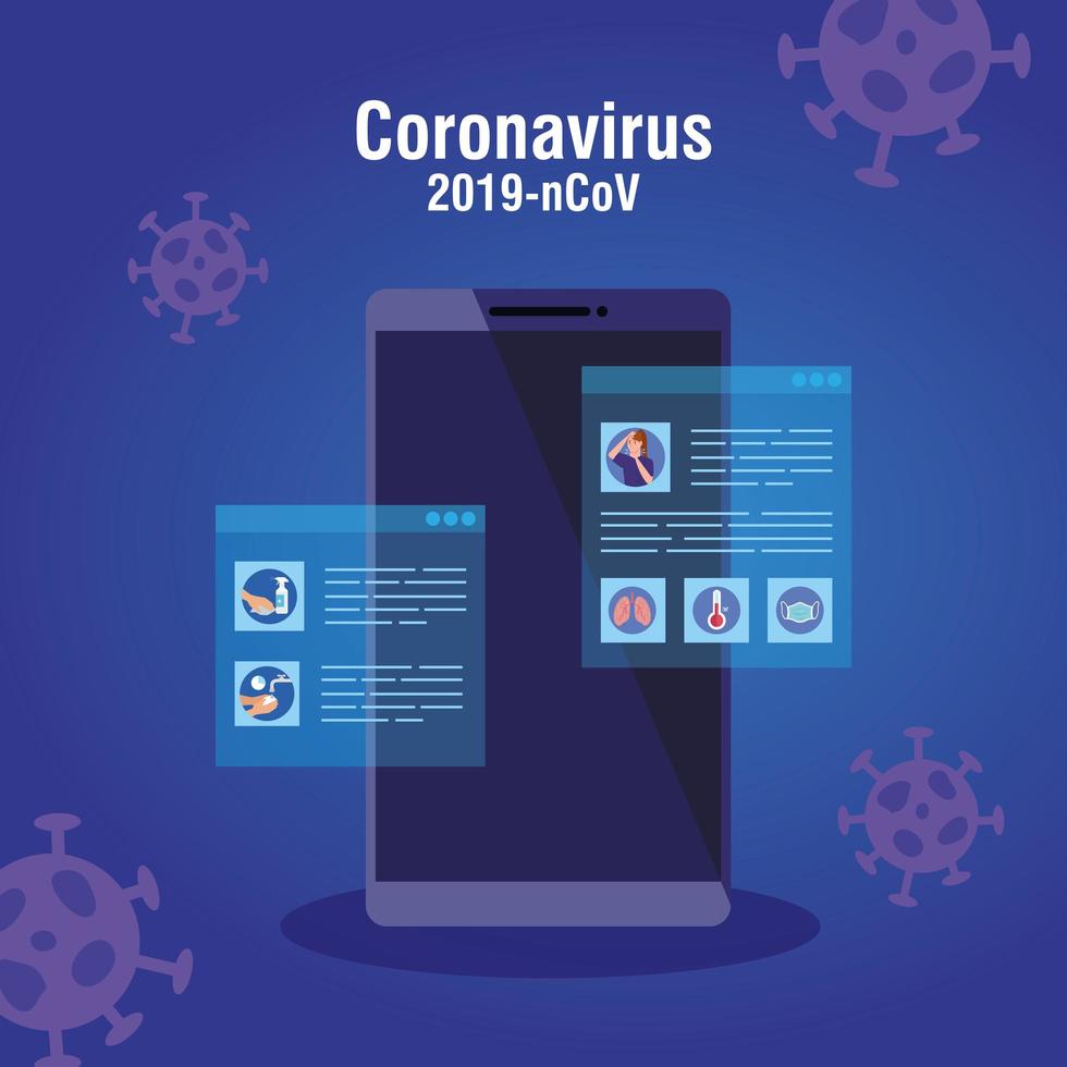 searching covid 19 information online in smartphone vector