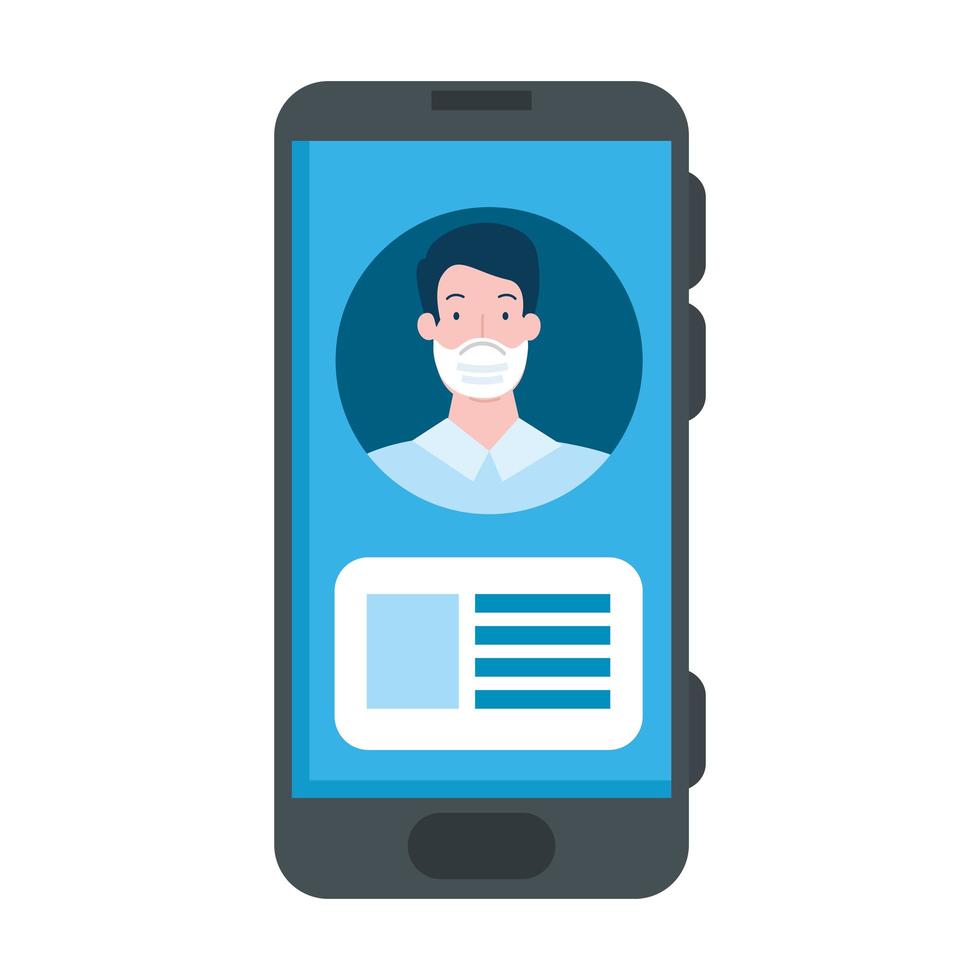 businessman using face mask in smartphone isolated icon vector