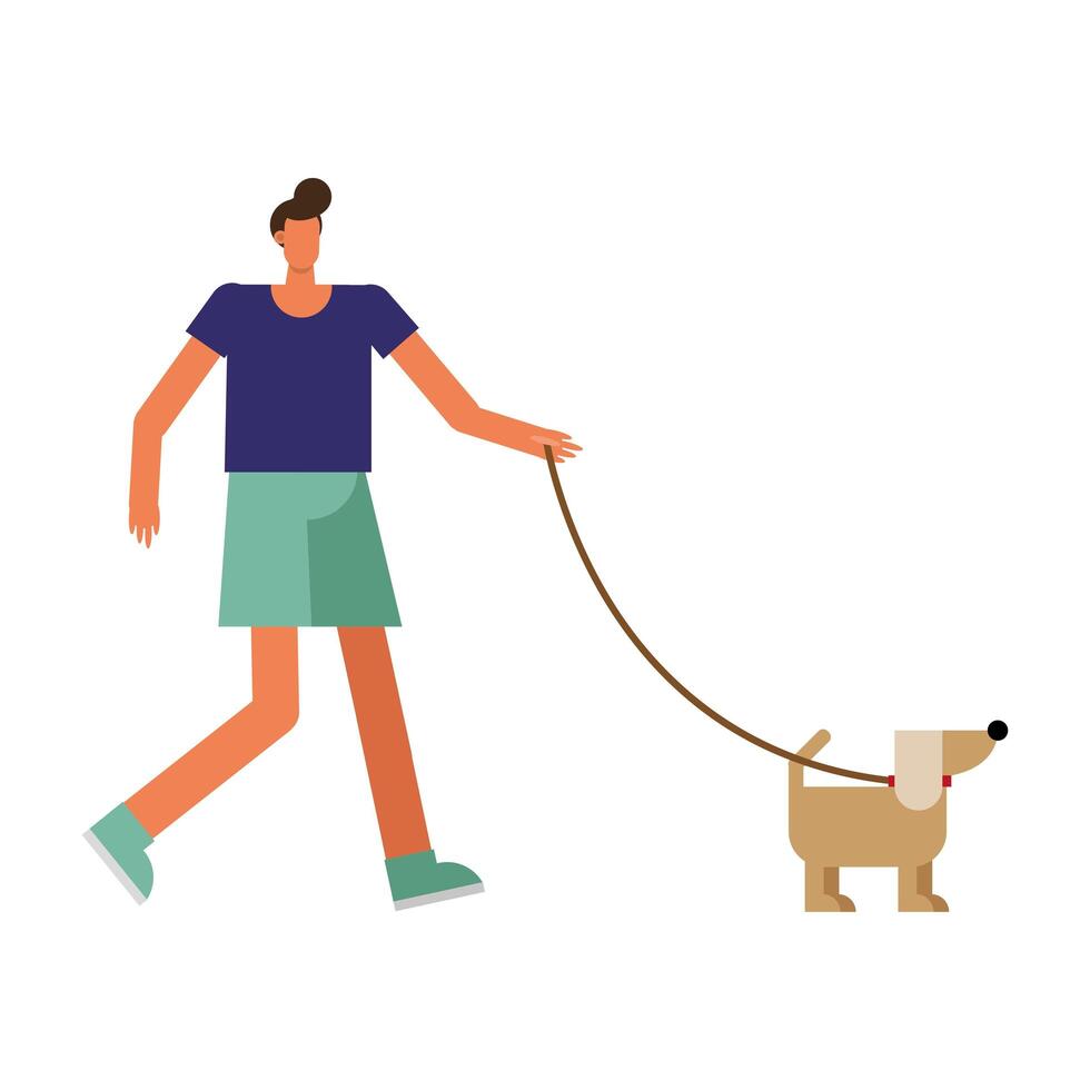 young man walking with dog vector