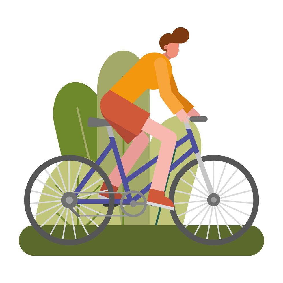 young man on bike ride in park vector