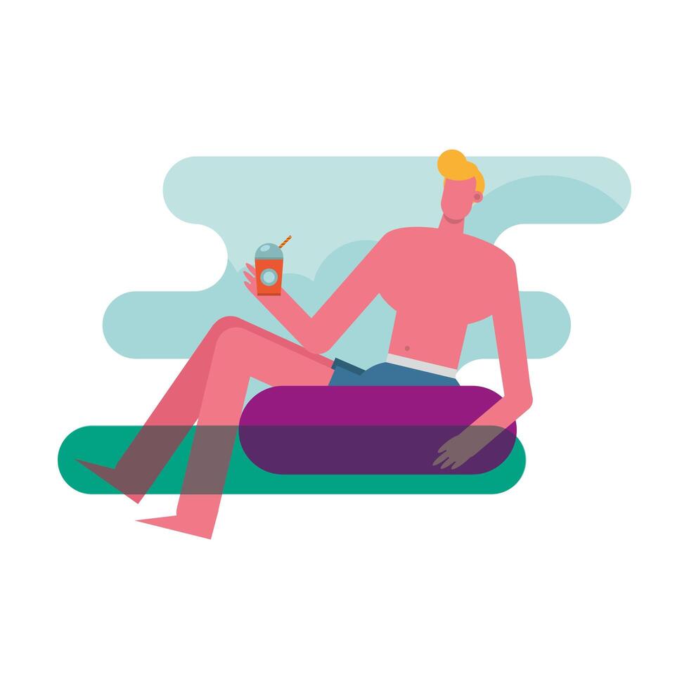 young man wearing swimsuit and relaxing on float vector