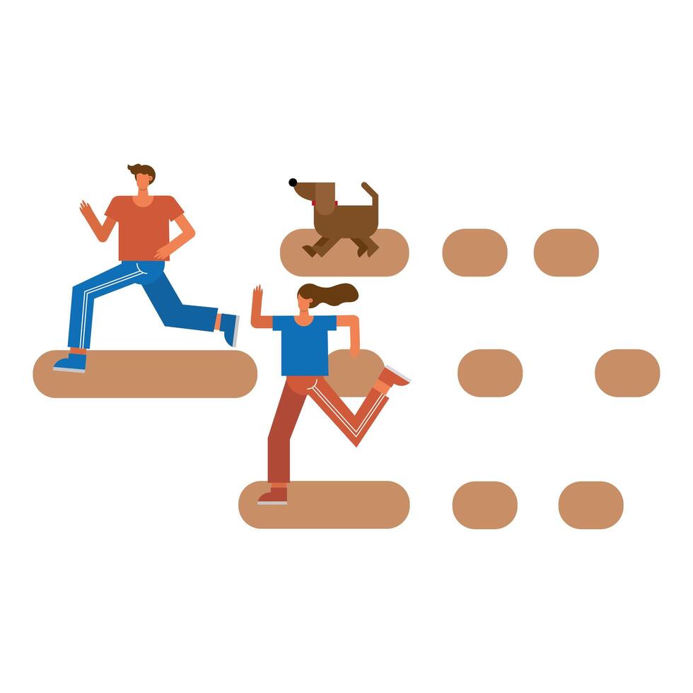 young couple running with dog vector