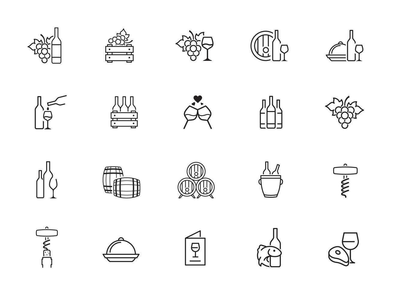 minimal wine line icon set vector
