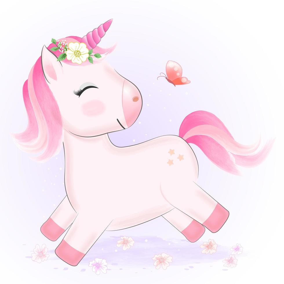 Cute Unicorn and butterfly vector