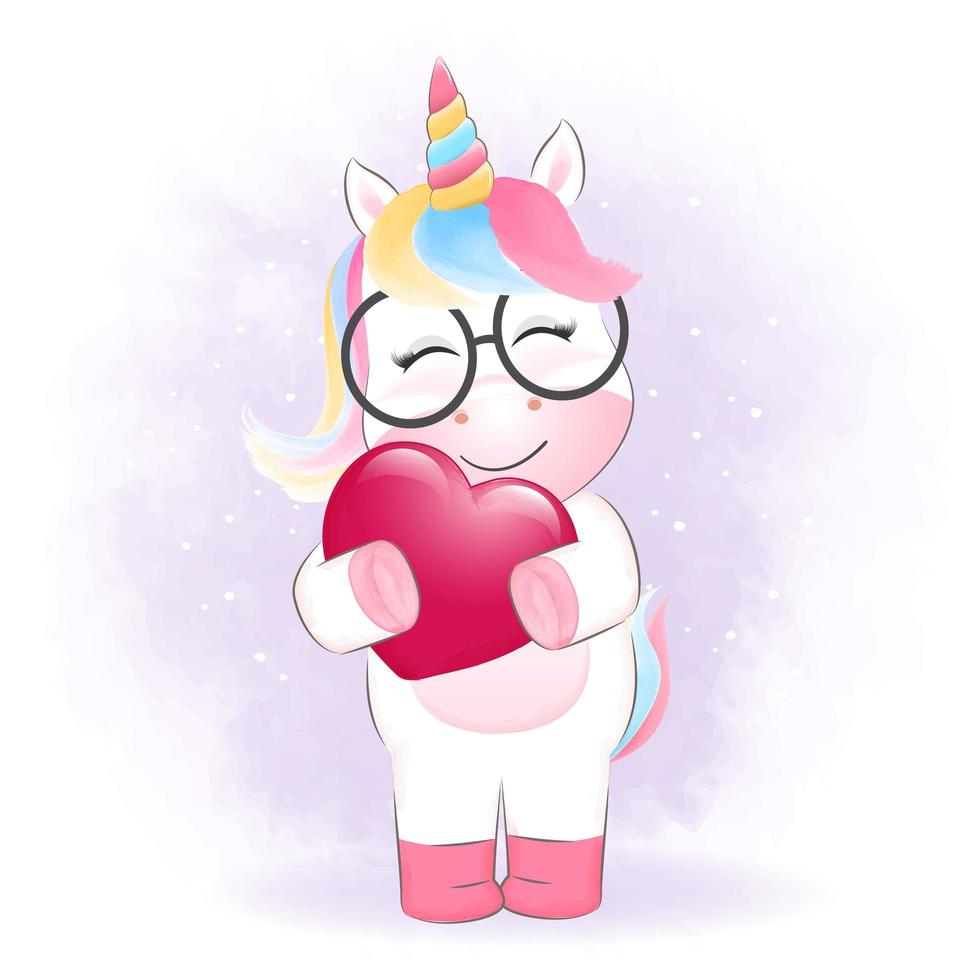 unicornio y corazon para san valentin vector