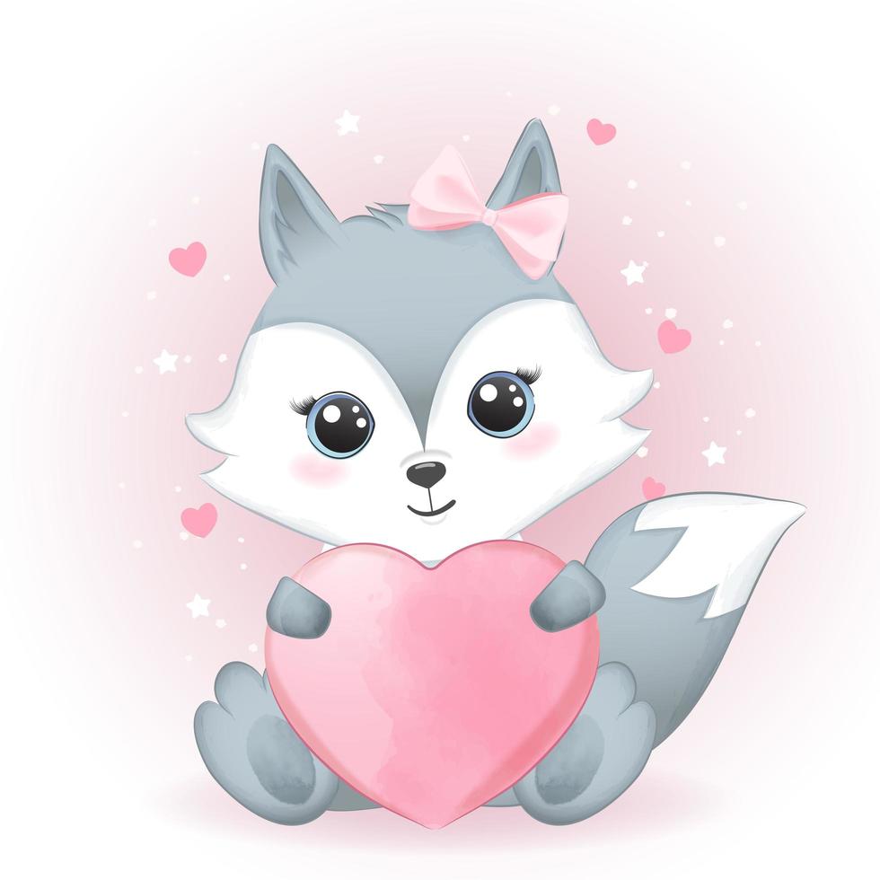 Little Fox and Heart vector