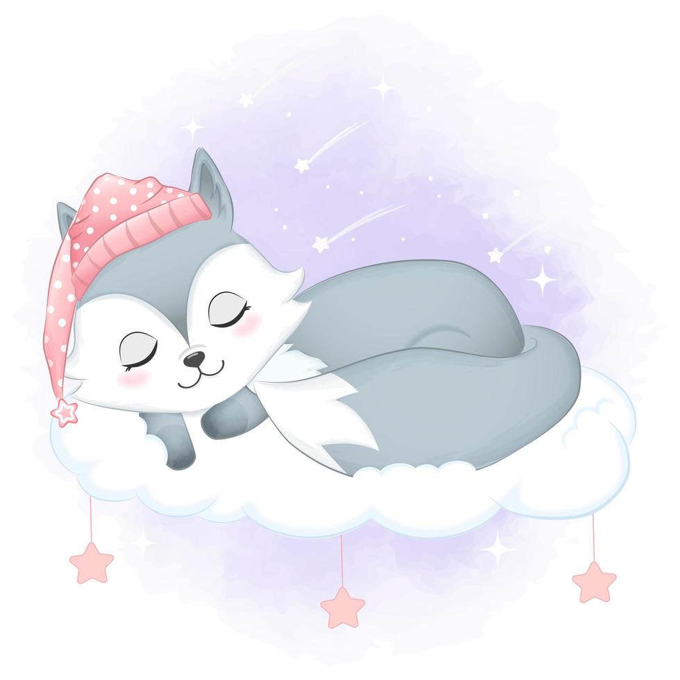 Little Fox Sleeping on the cloud vector