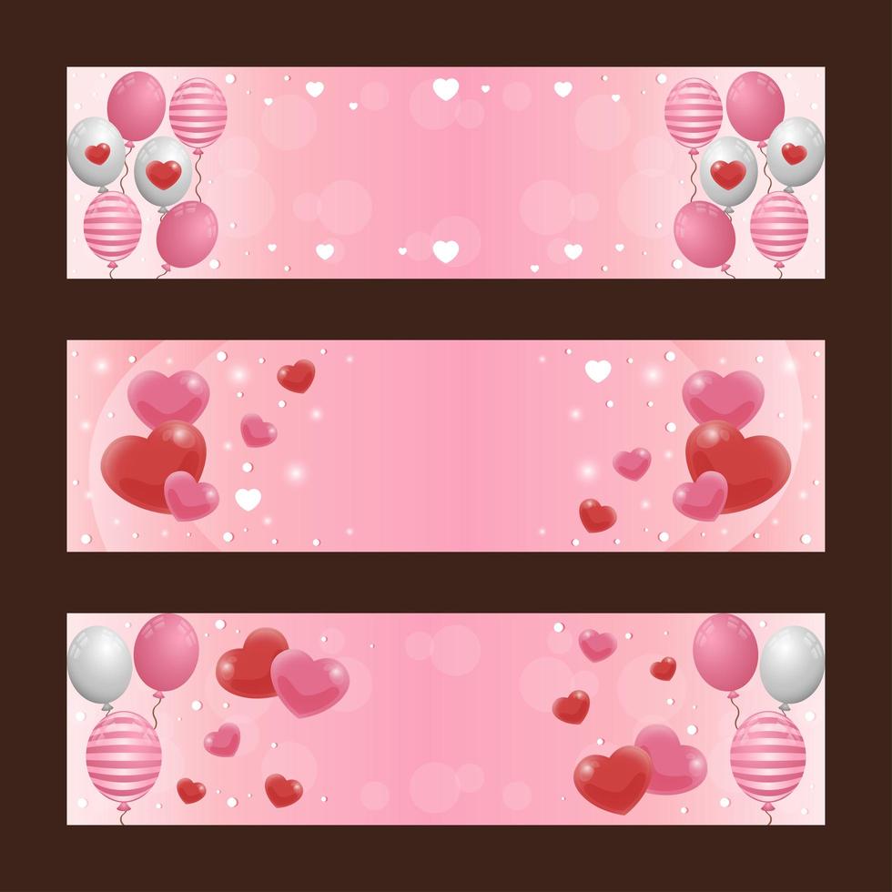 Elegant Soft Pink and Red Heart Balloon Valentine Banner Set vector