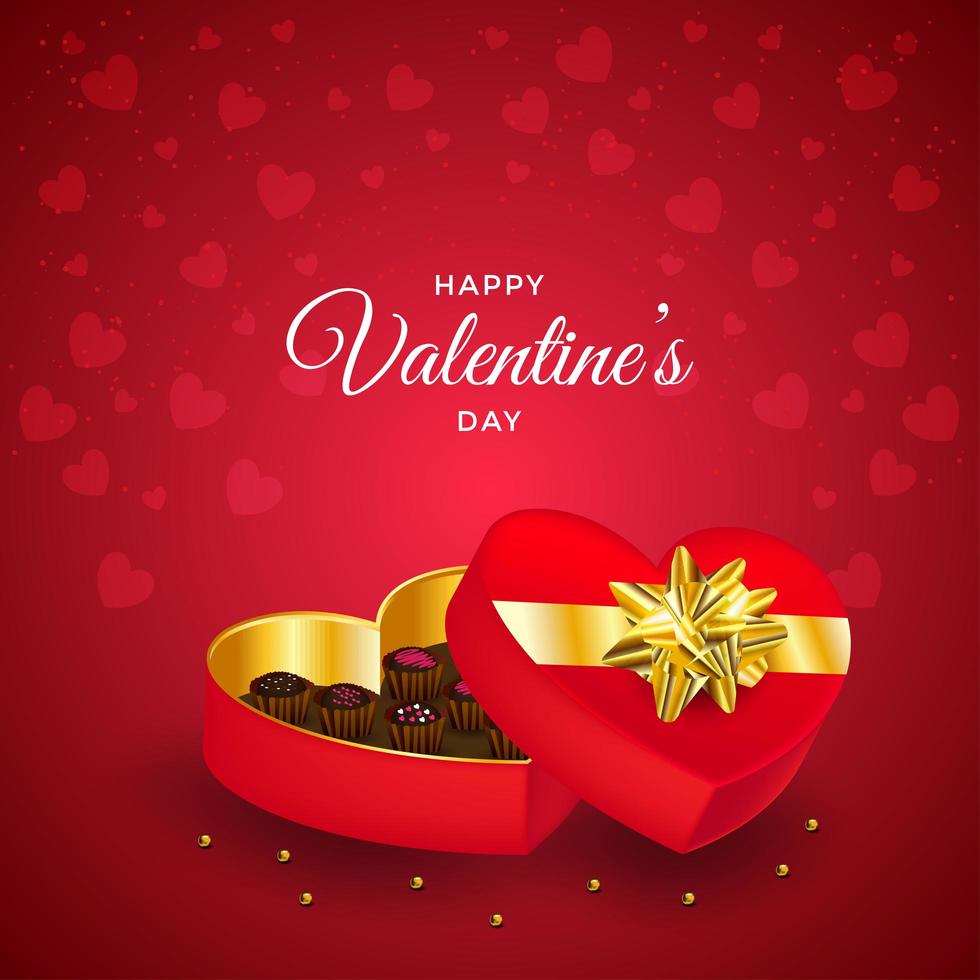 feliz dia de san valentin con fondo de regalos de chocolate vector