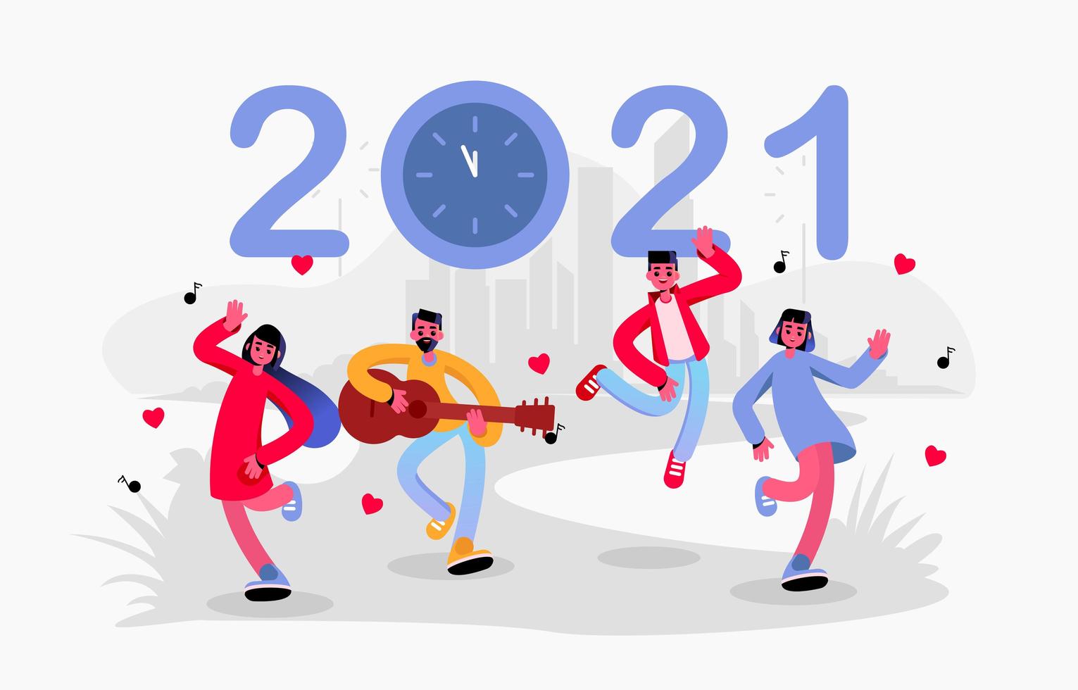 4 Youths Are Dancing While Counting Down The New Year vector