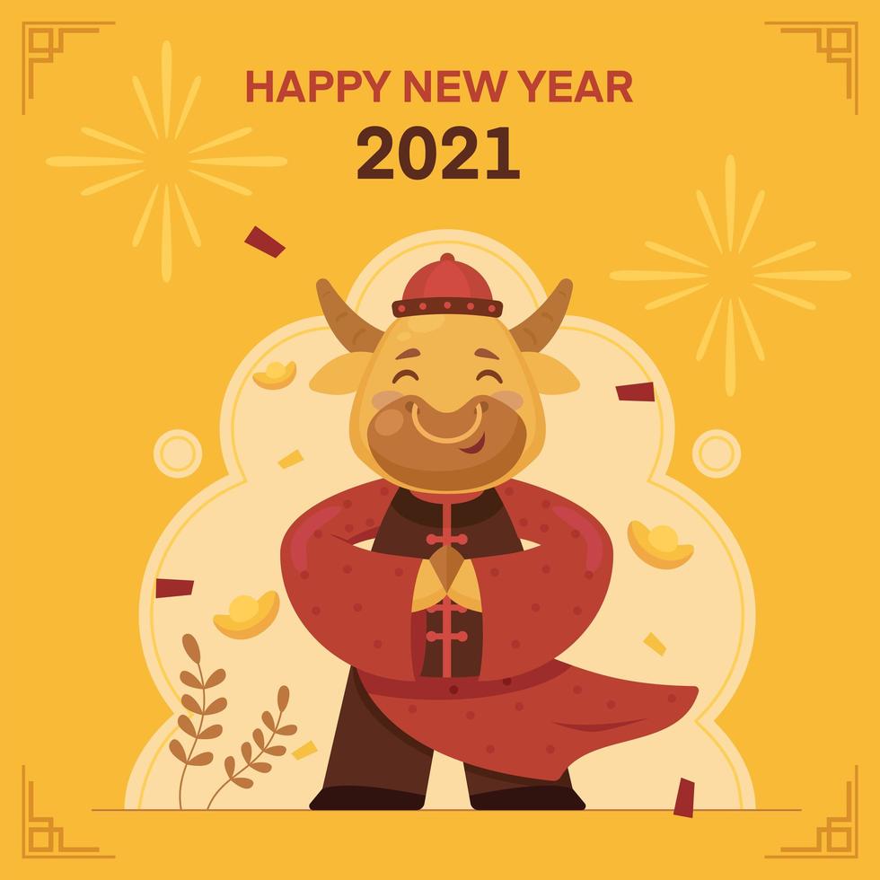 Cute Golden Ox in Chinese Suit vector