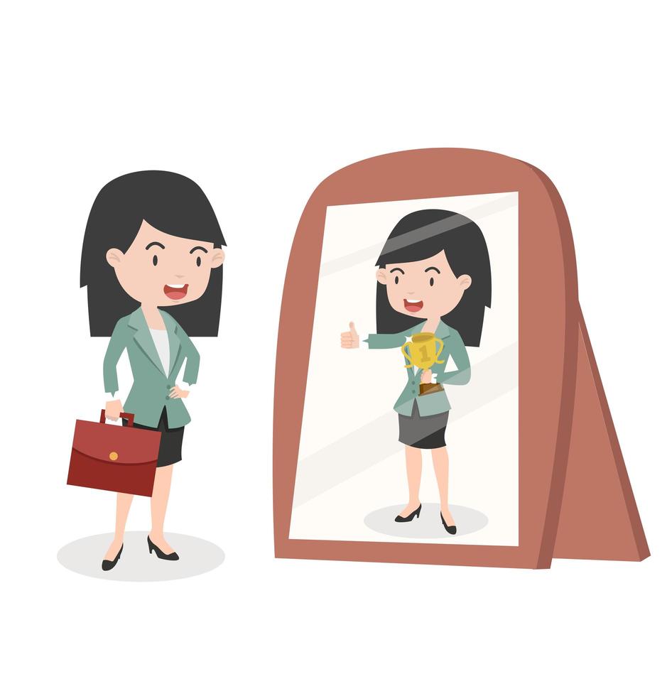 businesswoman looking successful standing in front of the mirror vector