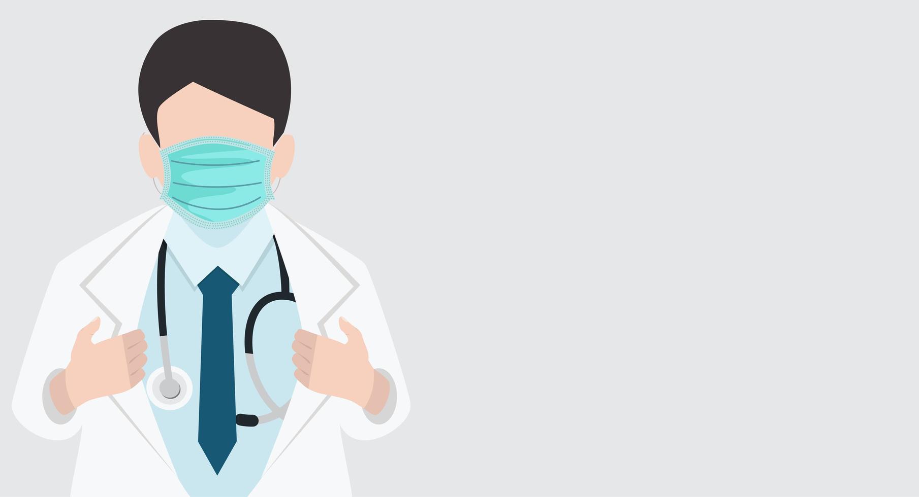 Doctor con banner de fondo de máscara médica vector