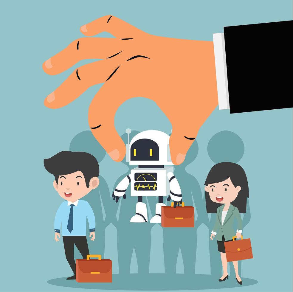 hand choosing a robot for artificial intelligence business vector