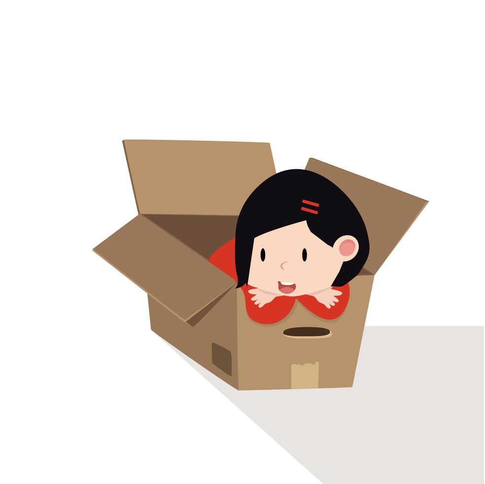 girl playing with a cardboard box vector