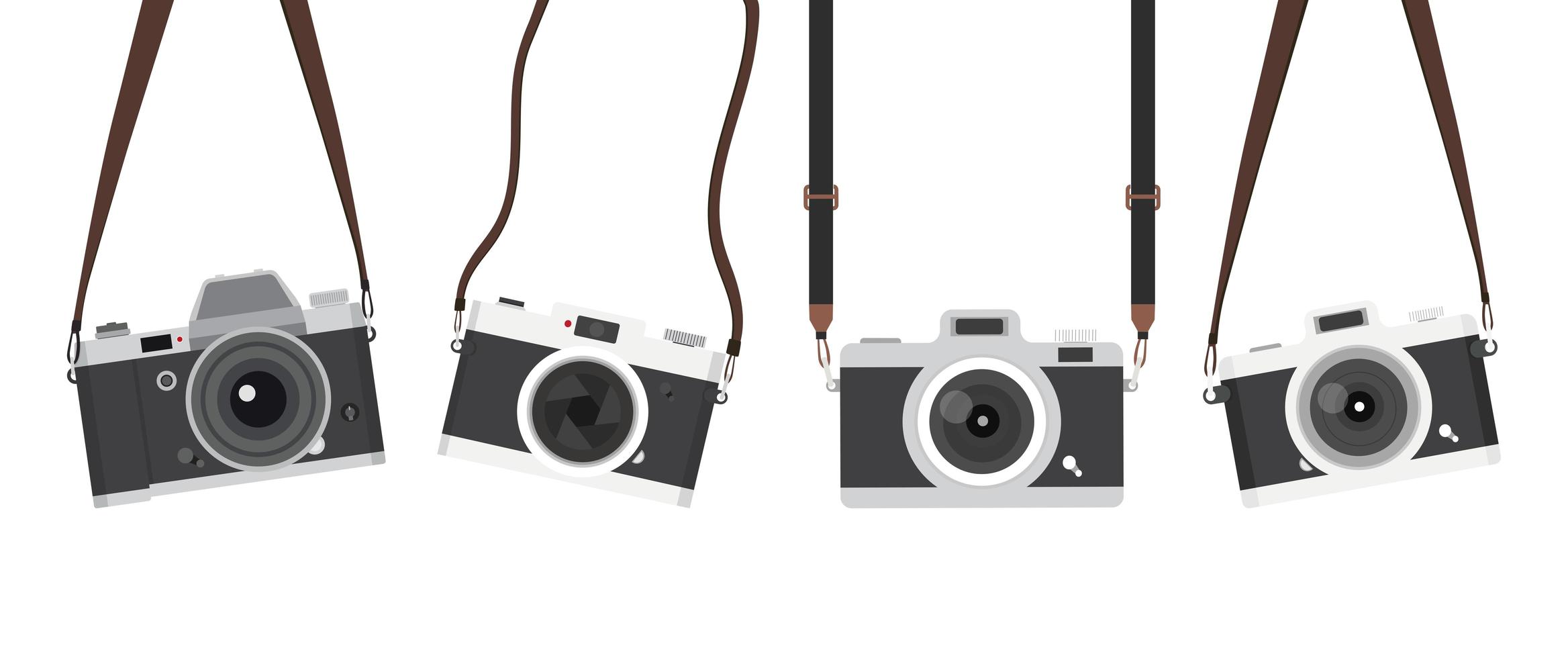 hanging vintage camera with strap set vector