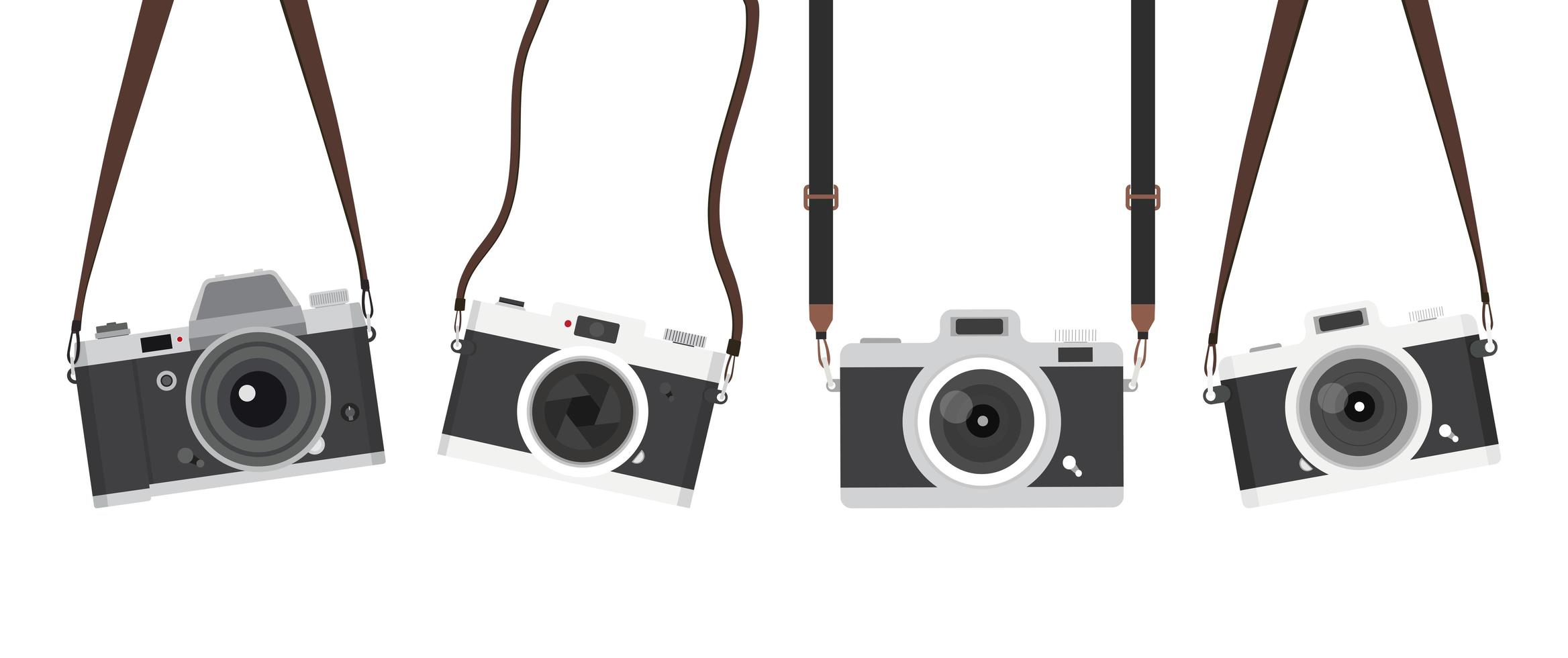 hanging vintage camera with strap set vector