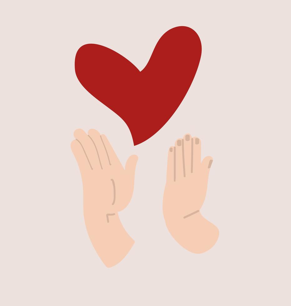 hands with red heart love vector