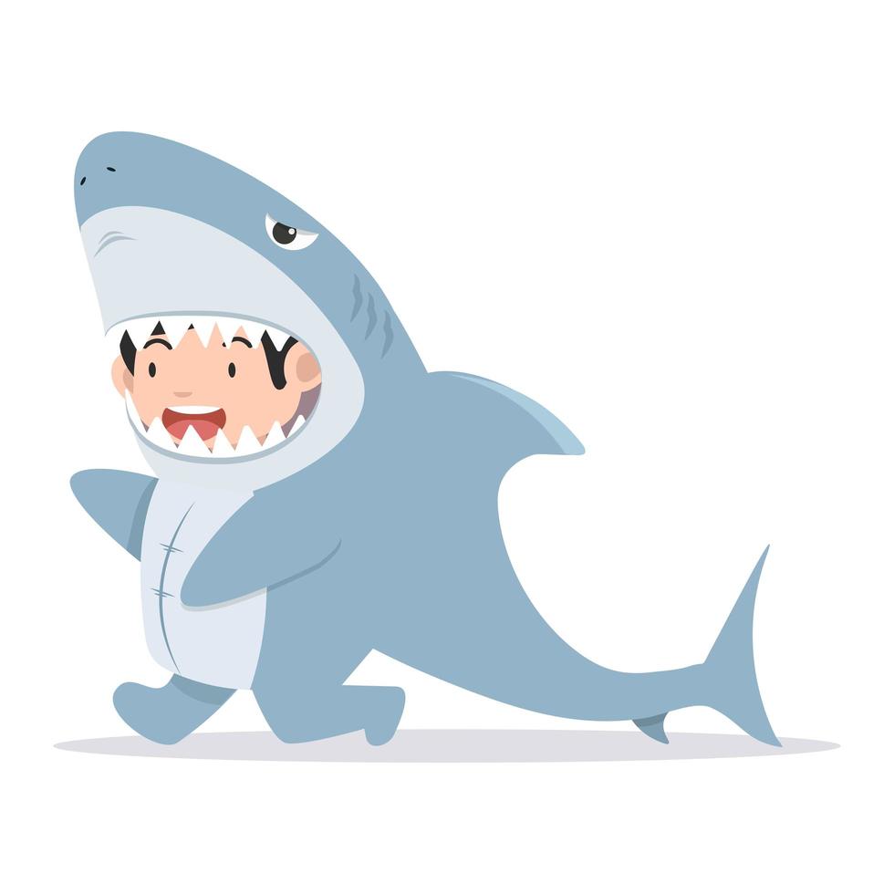 cute kid character in a shark costume vector