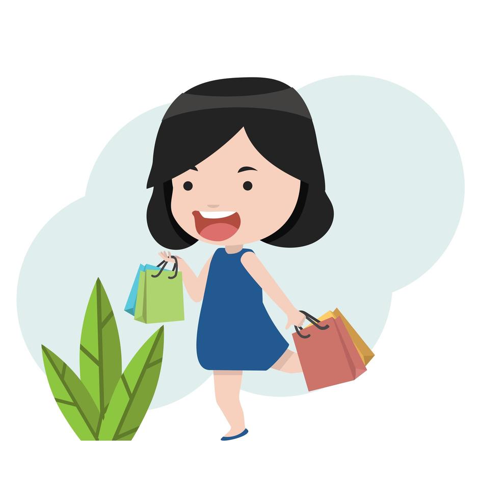 happy girl holding shopping bags vector