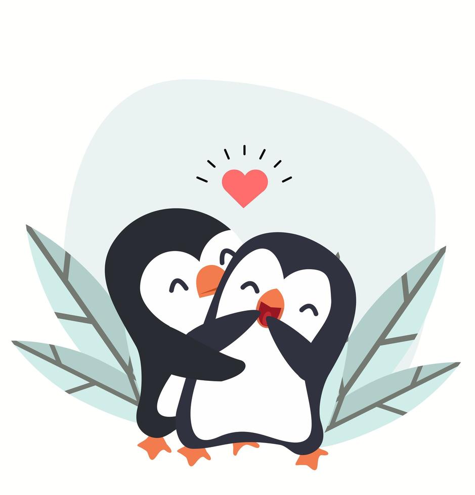 feliz, pingüinos, pareja, abrazar, vector