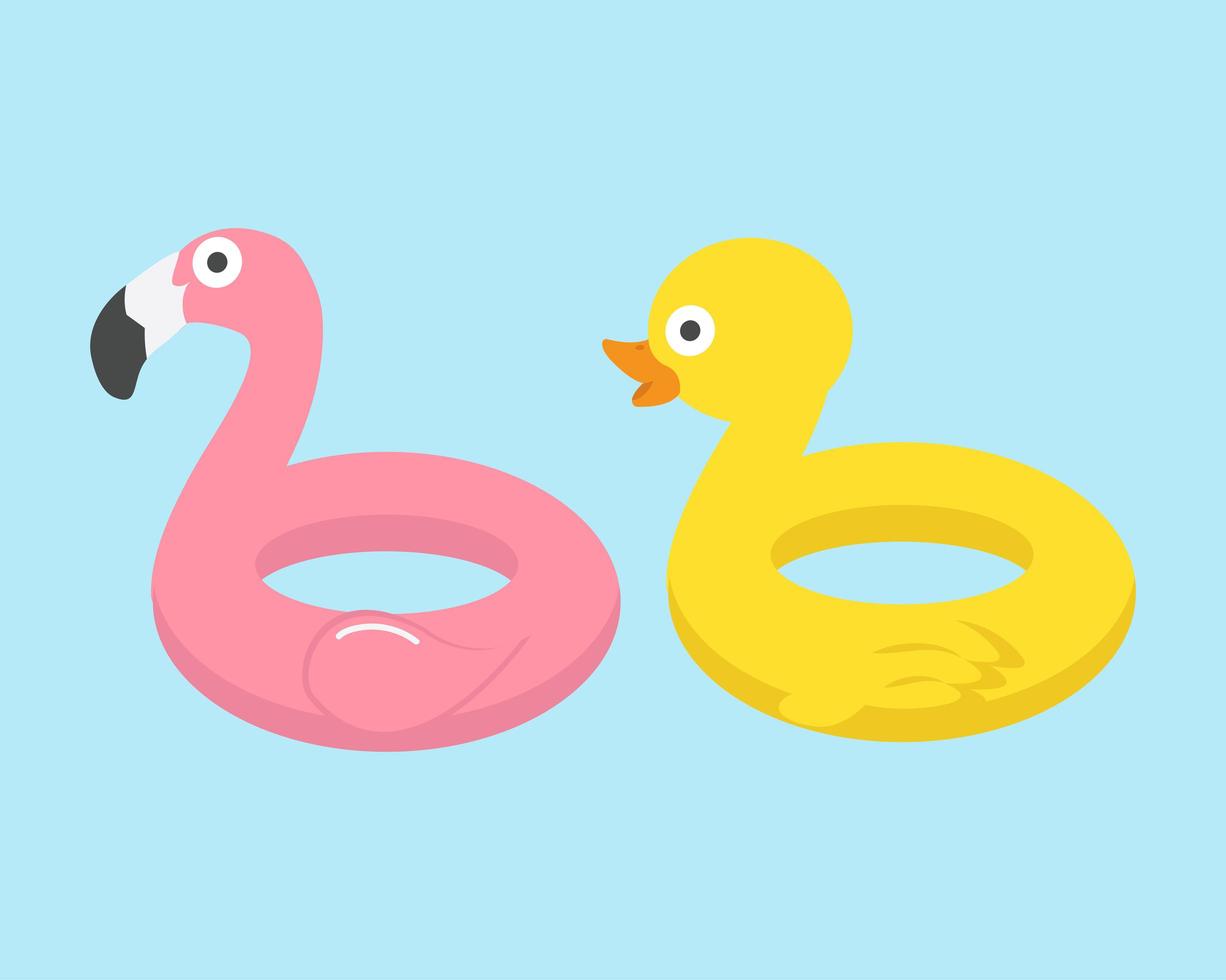 flamingo and duck swimming pool float vector
