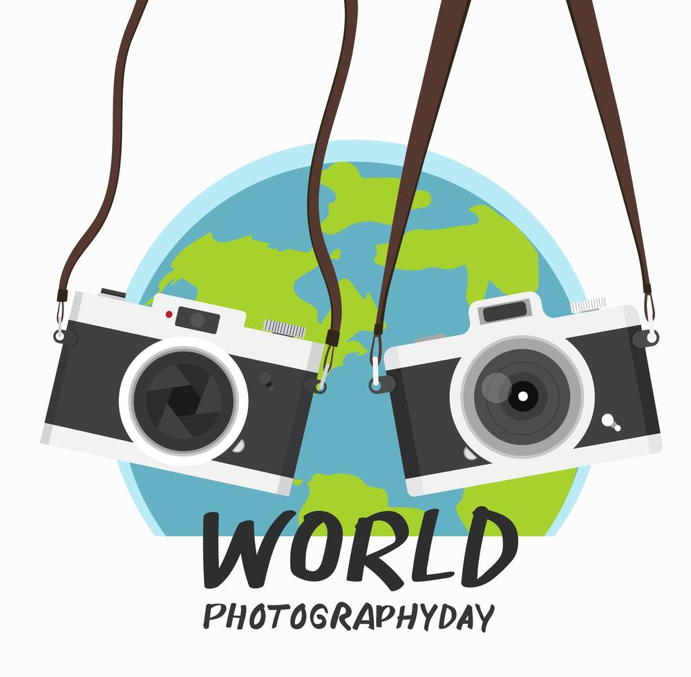 hanging vintage camera with world photography day vector