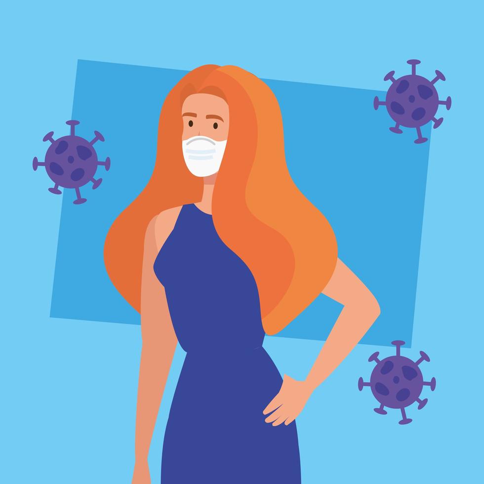 business woman using face mask with particles 2019 ncov vector