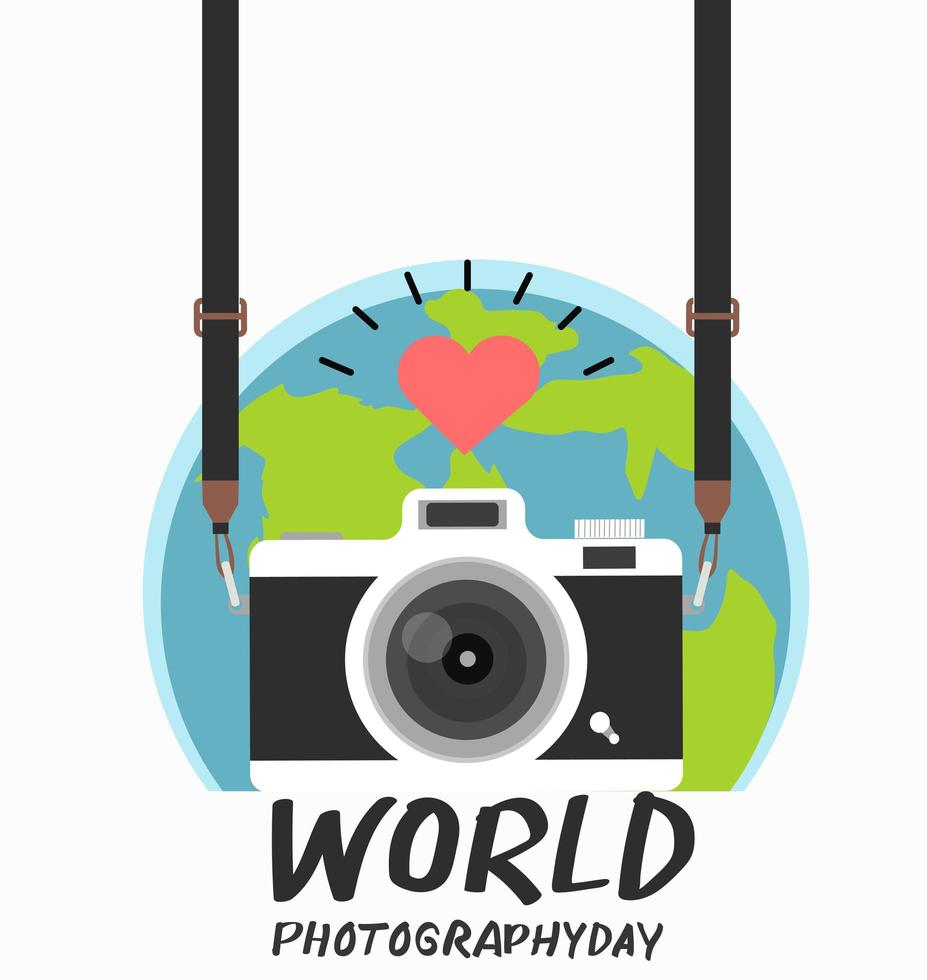 cámara vintage colgante con día mundial de la fotografía vector