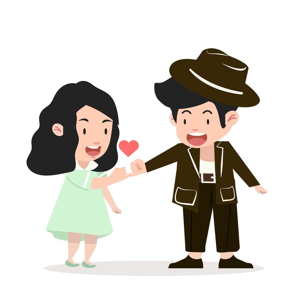happy couple making a pinky promise vector