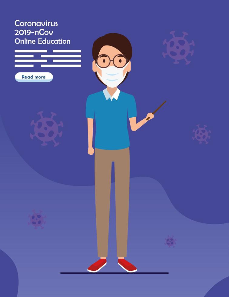 teacher of education online using face mask vector