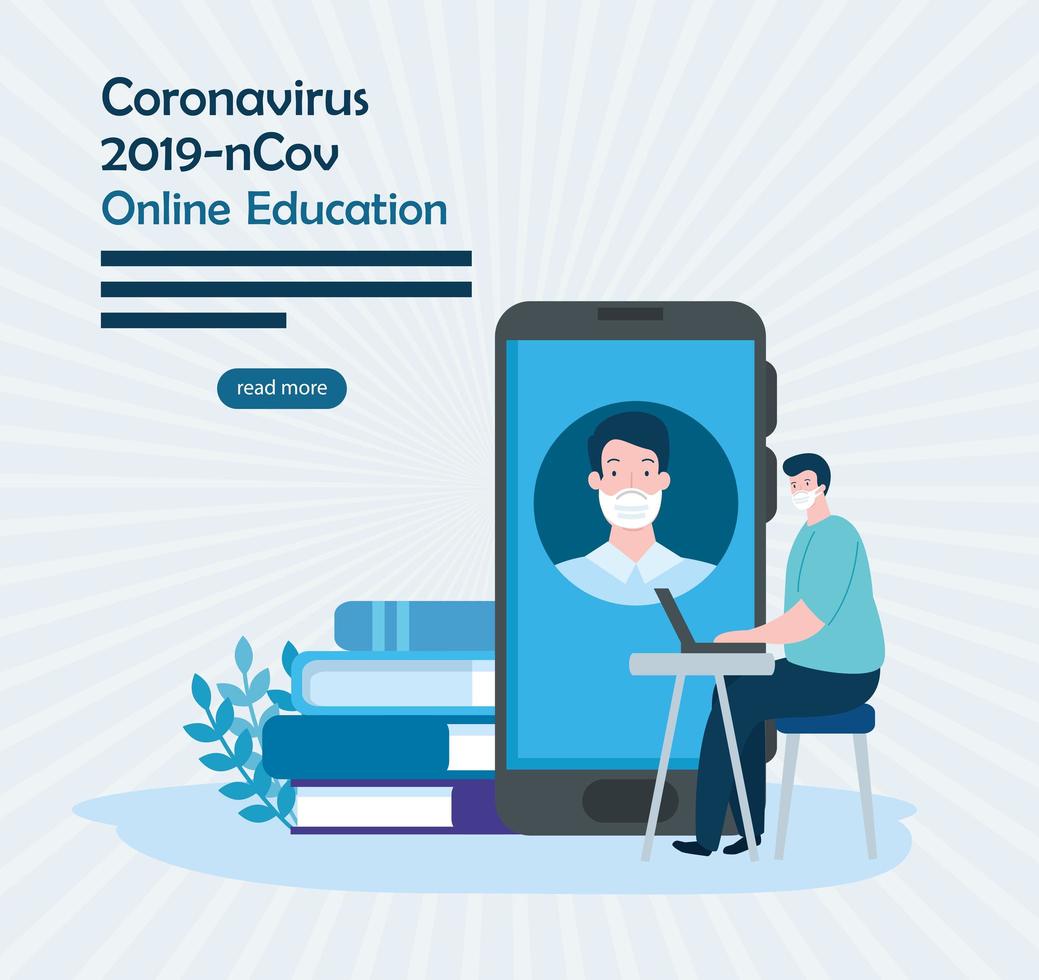 education online technology with men and icons vector