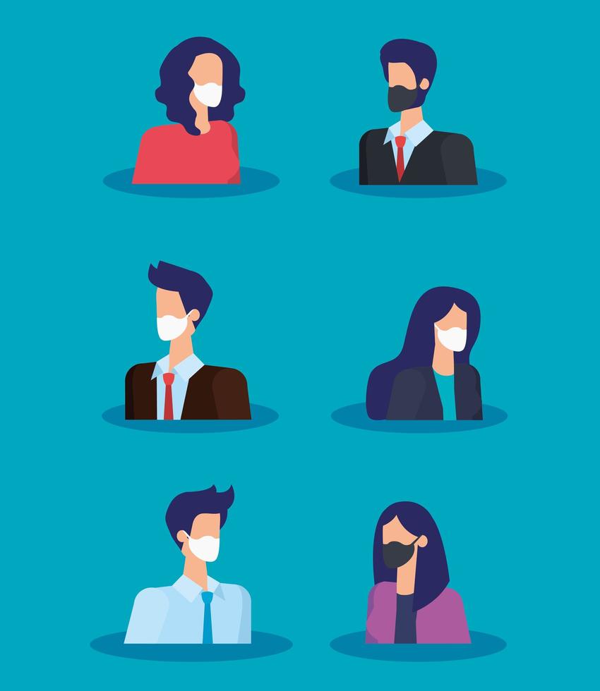 group of business people using face mask vector