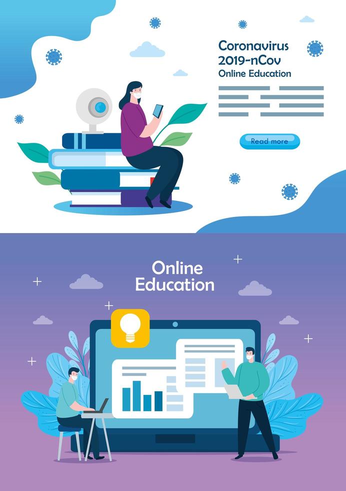 set scenes of education online for 2019 ncov vector