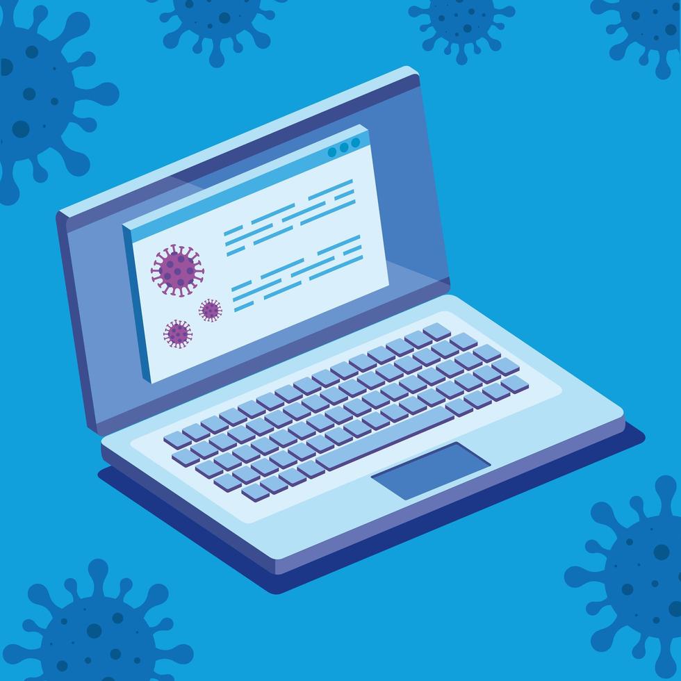 searching covid 19 information online in laptop computer vector
