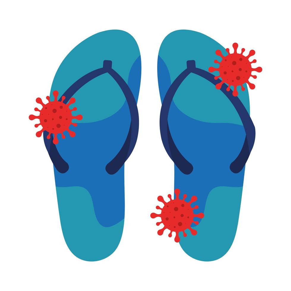 flip flops with particles covid 19 isolated icon vector