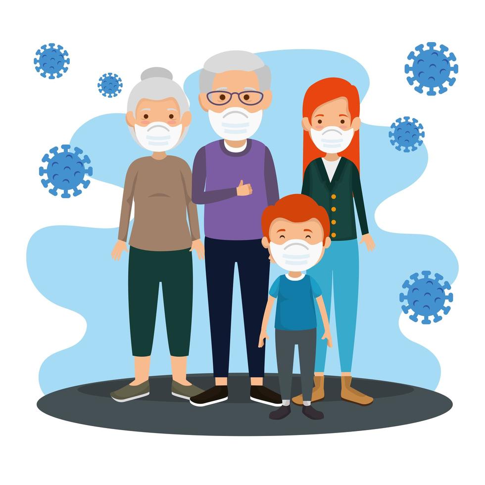 family members using face mask with particles 2019 ncov vector