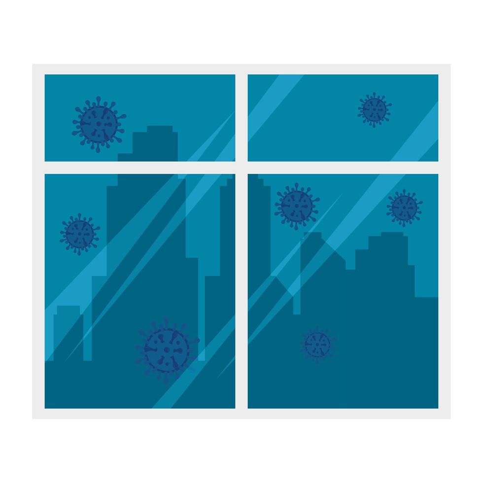 window house with particles covid 19 vector