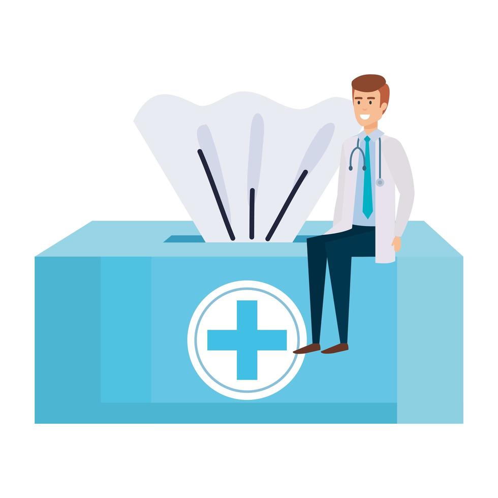 doctor sitting in box tissue isolated icon vector