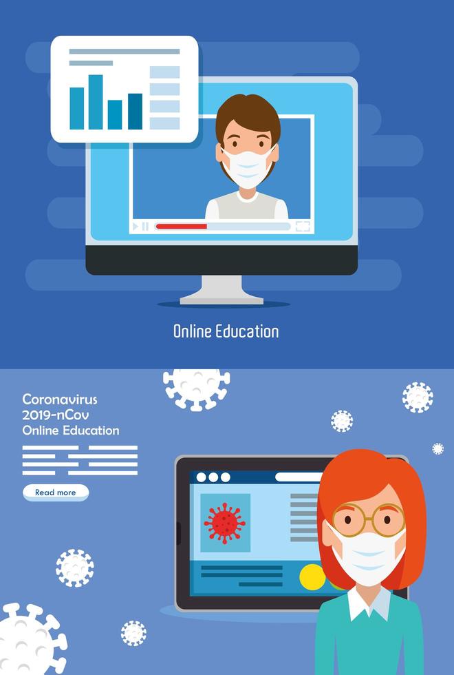 set scenes of education online for 2019 ncov vector