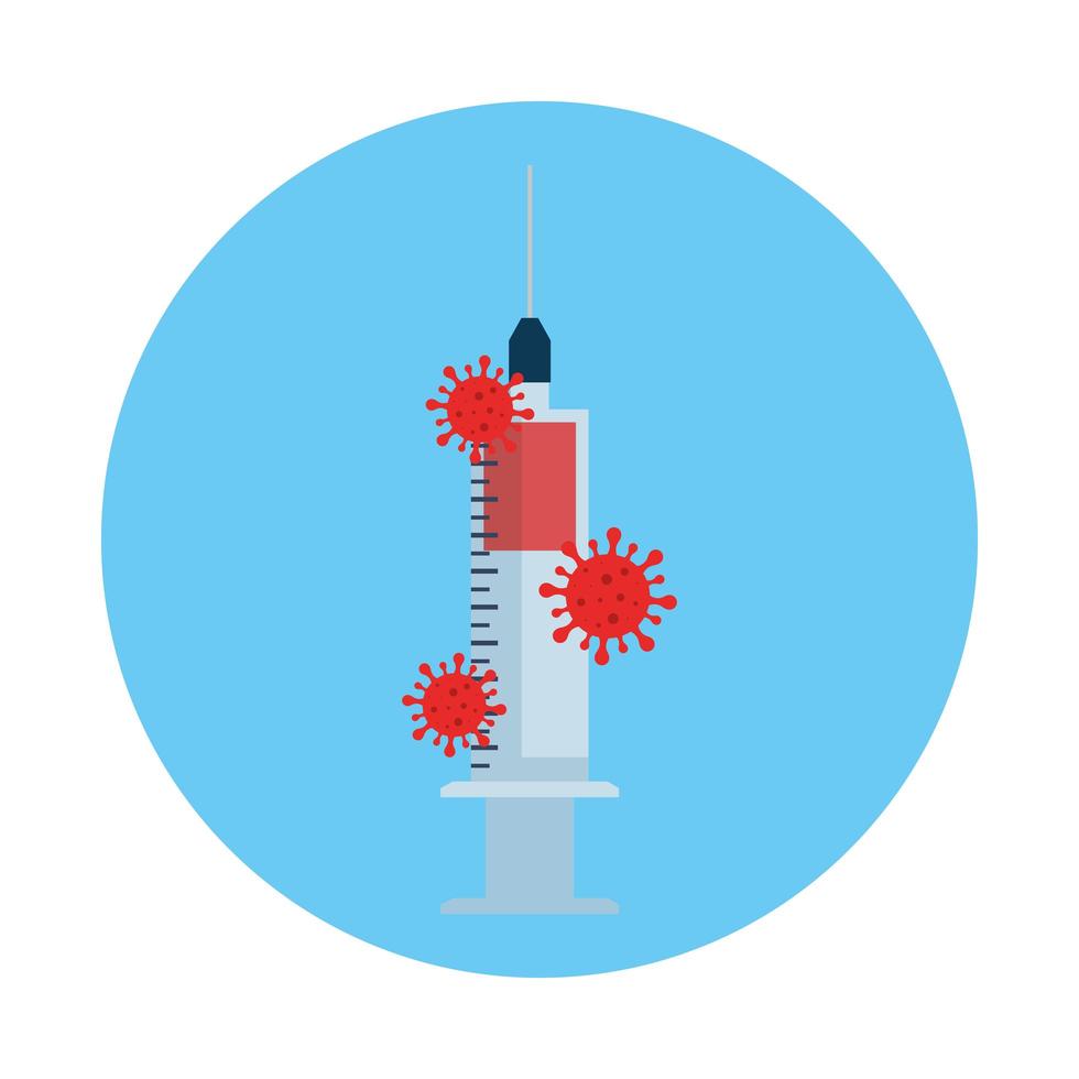 jeringa de inyección con partículas covid 19 vector