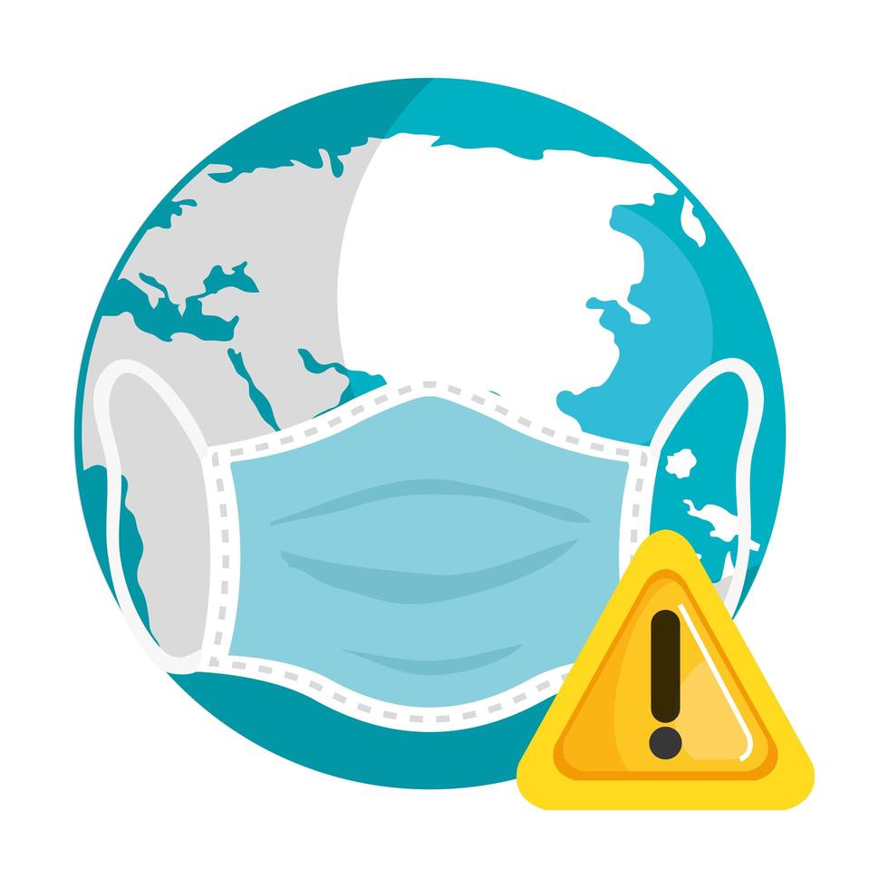 planet earth using face mask with alert signal vector