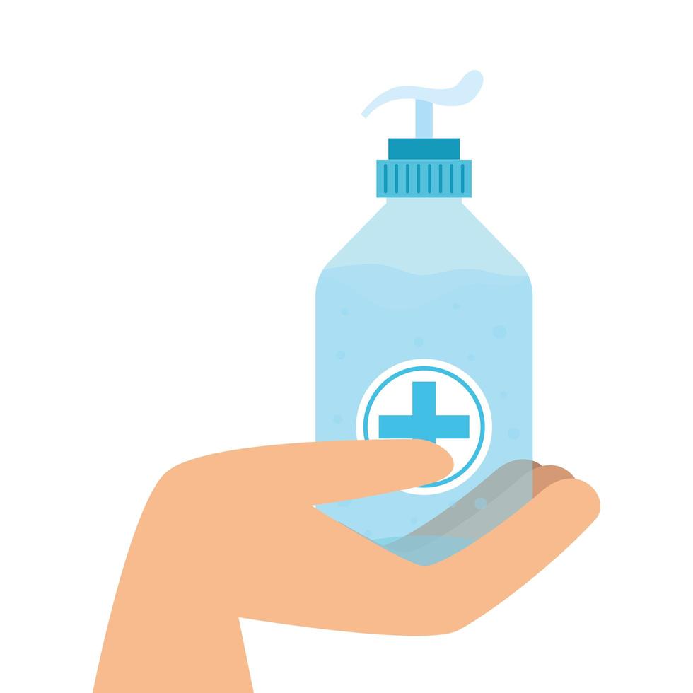 hand with antibacterial bottle isolated icon vector