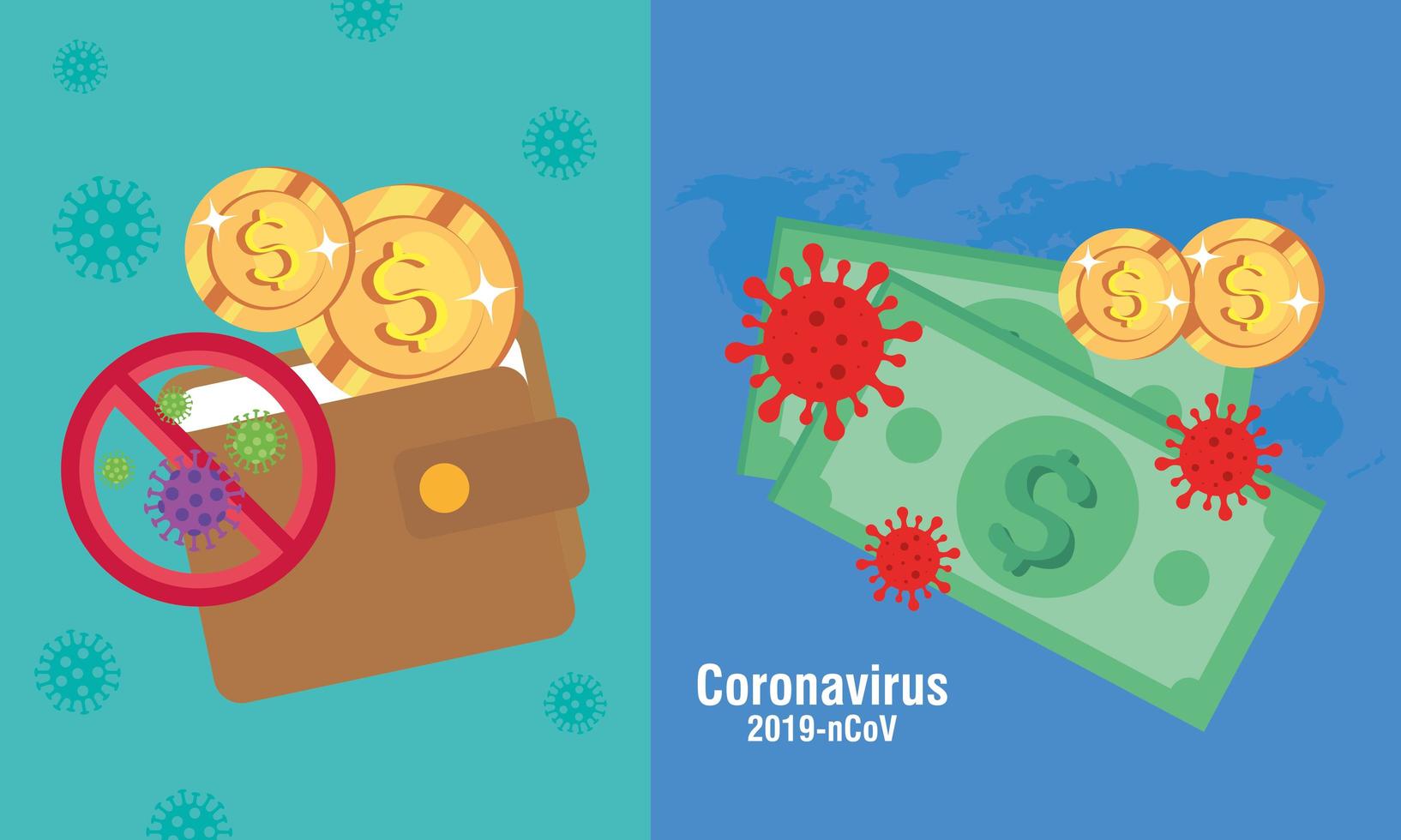 establecer pancartas de dinero en efectivo con partículas 219 ncov vector