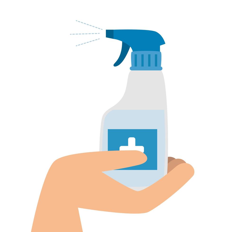 hand with bottle spray sanitizer isolated icon vector