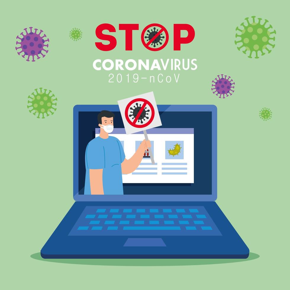 campaign of stop 2019 ncov in laptop vector
