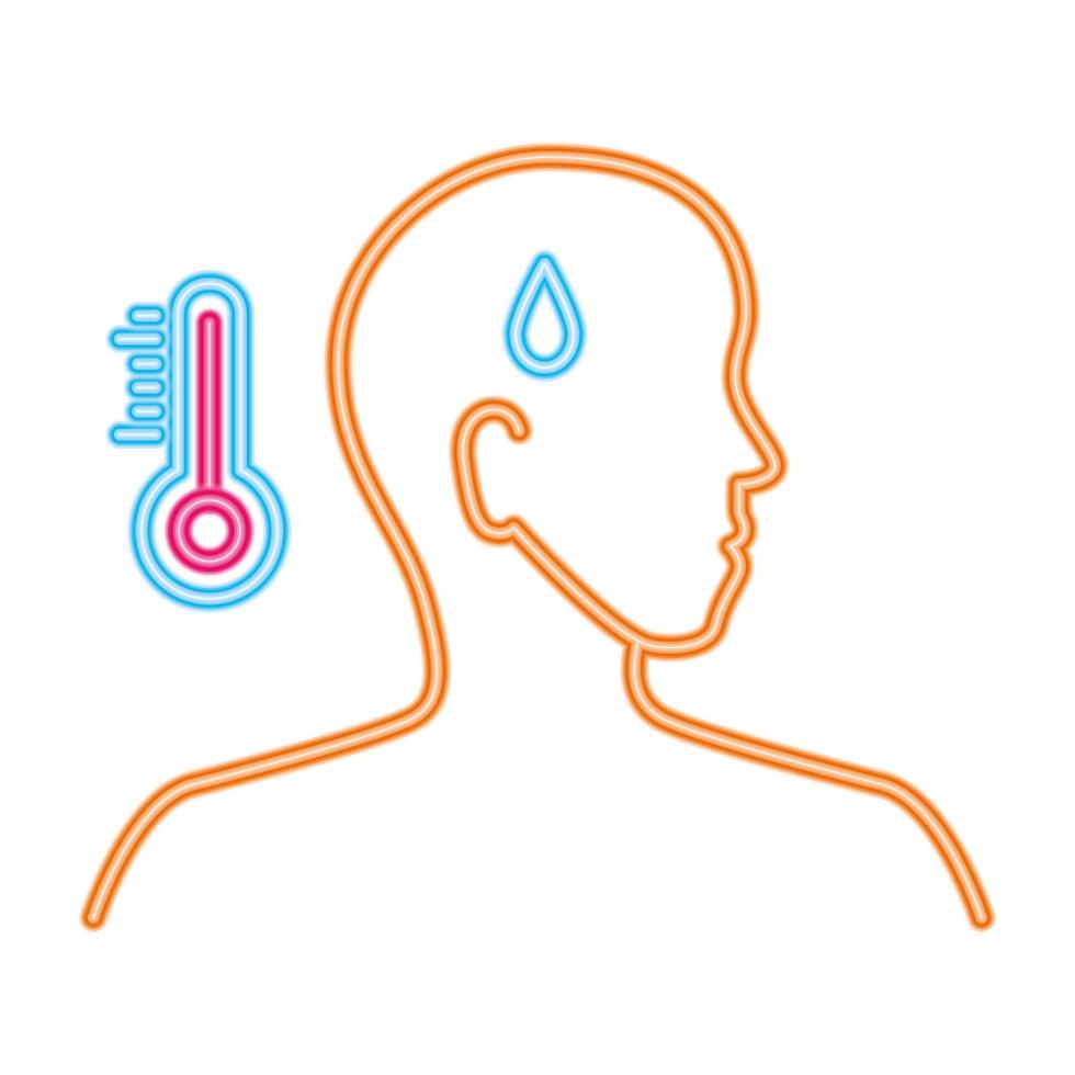 human with fever, line style icon, man head with thermometer vector