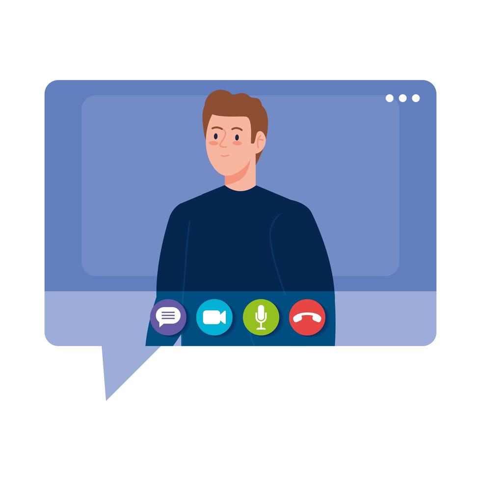 man talk in speech bubble, conference video call vector